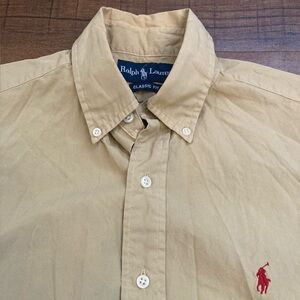 Ralph Lauren Button Down Shirt ShortSleeve Tan Khaki Neutral Classic Fit Men’s S